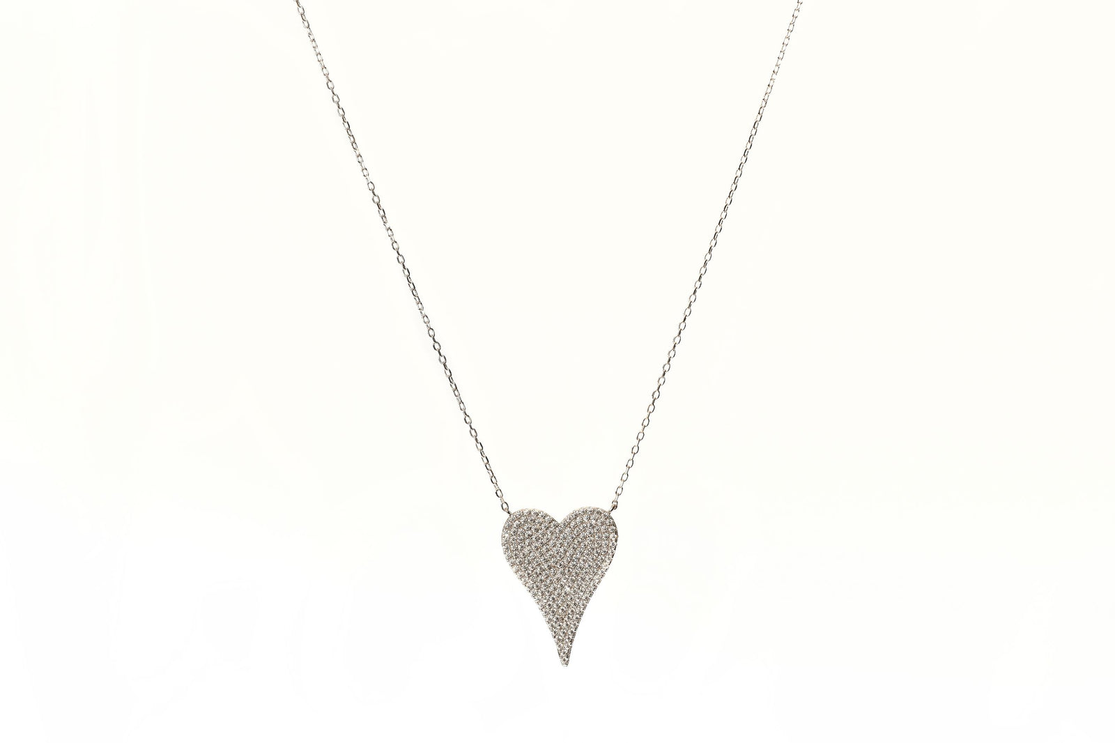 Tear Drop Heart Necklace Silver