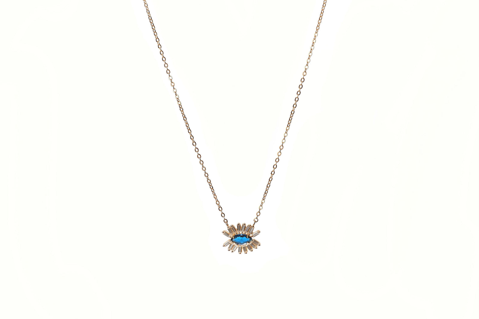 Navy Evil Eye Baguette Necklace