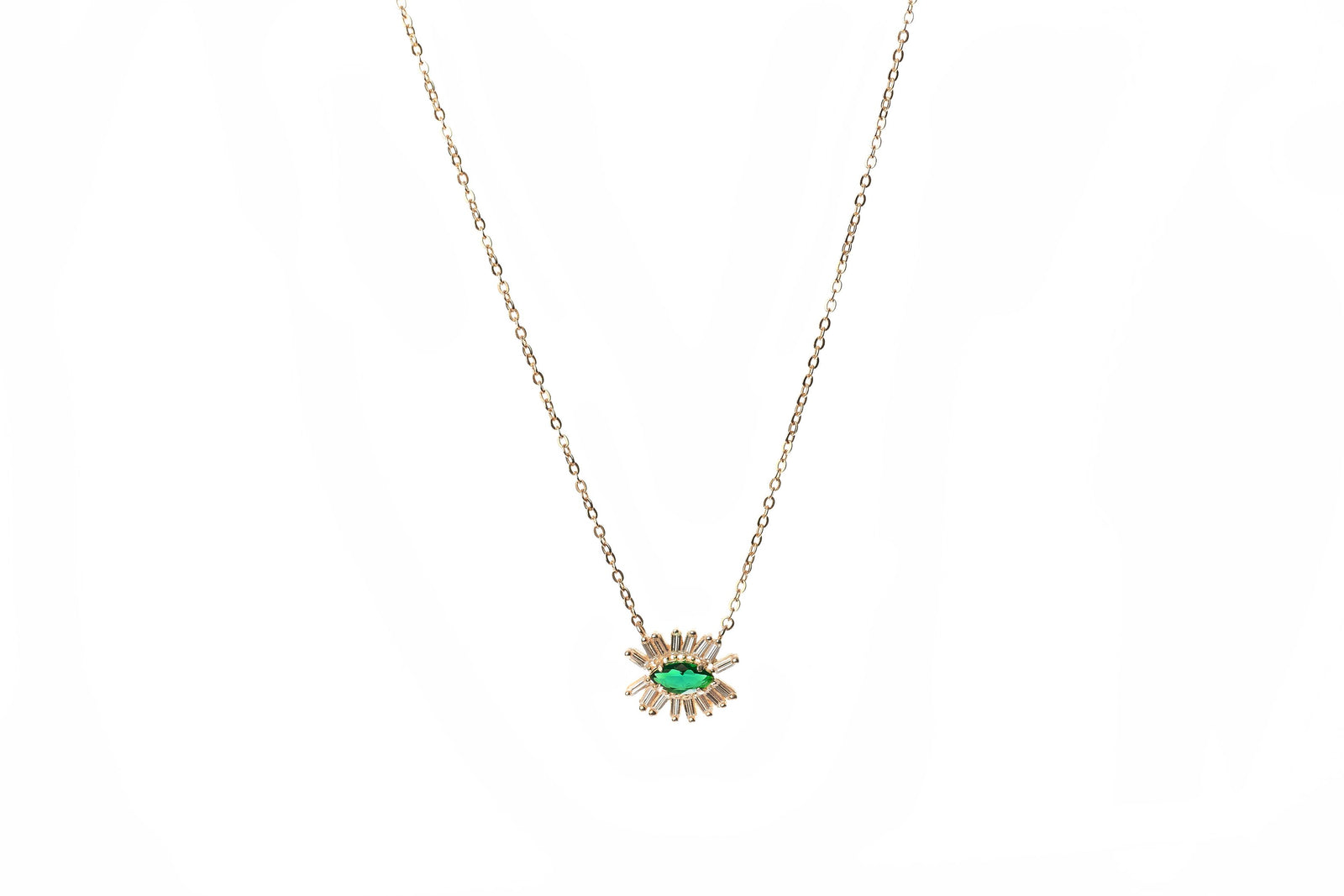 Green Evil Eye Baguette Necklace