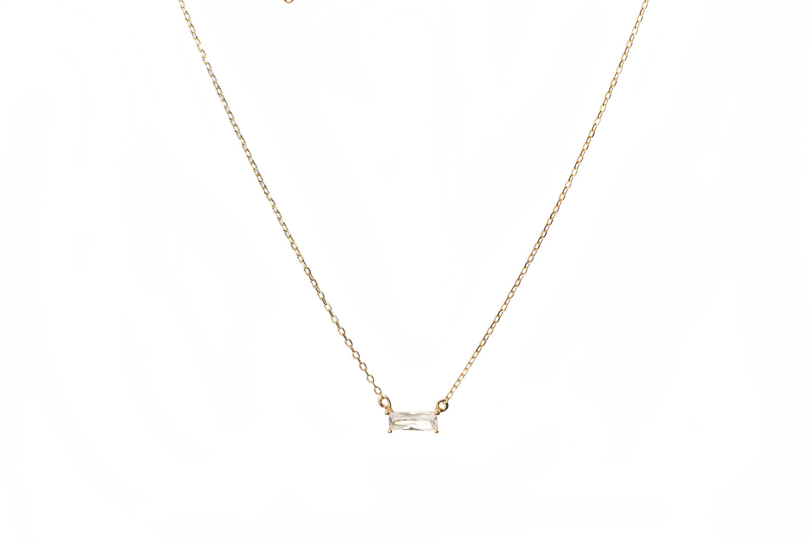 Single Baguette Pendant Necklace Gold