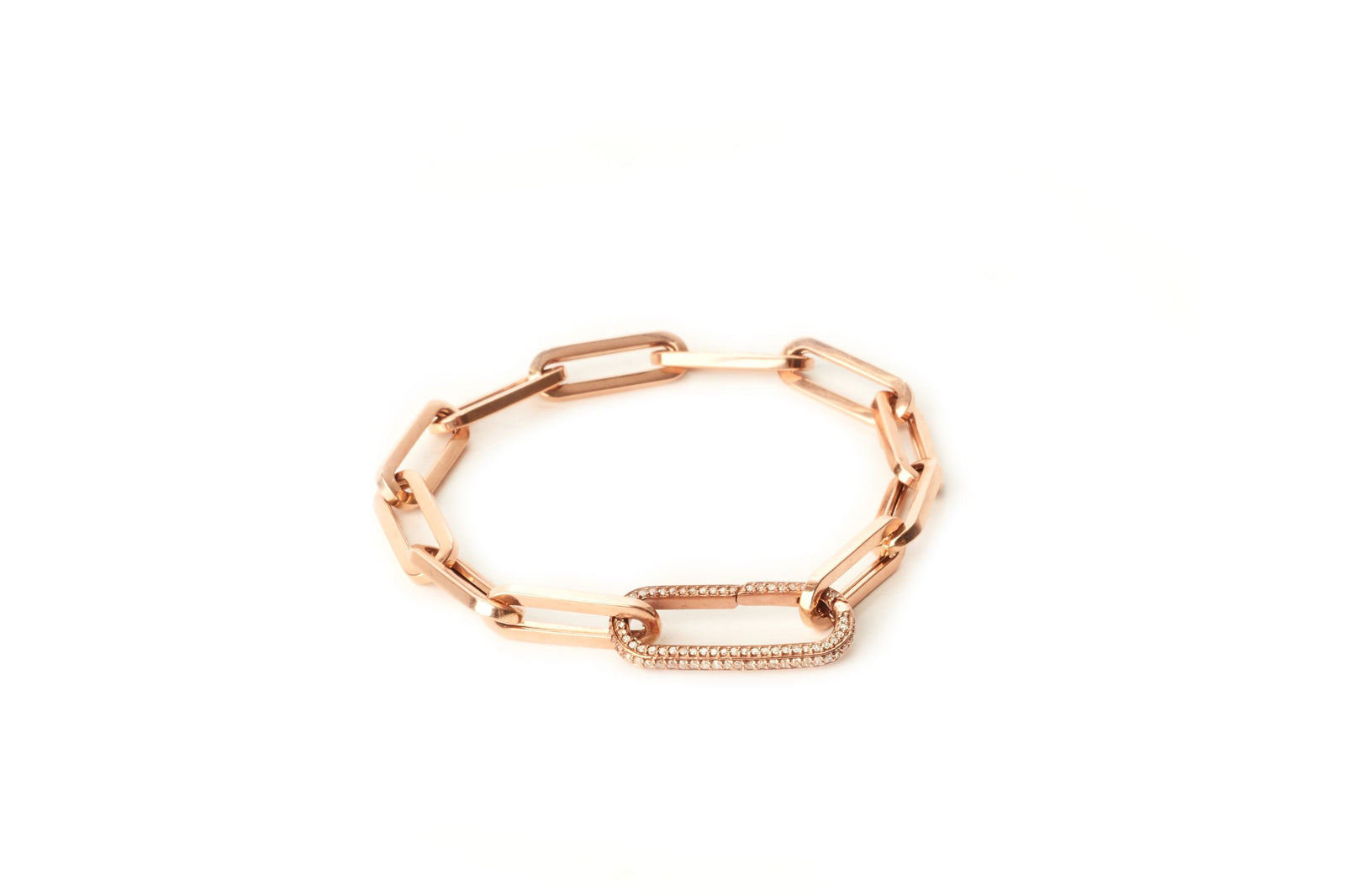 Diamond Clasp Paperclip Bracelet Rose Gold