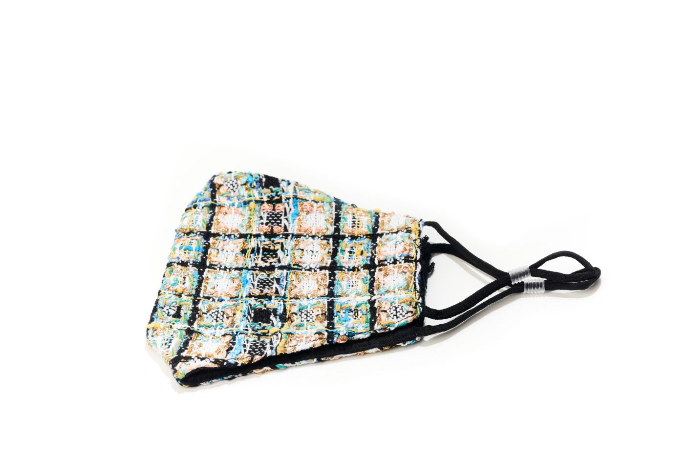 Blue Gold Plaid Tweed Mask