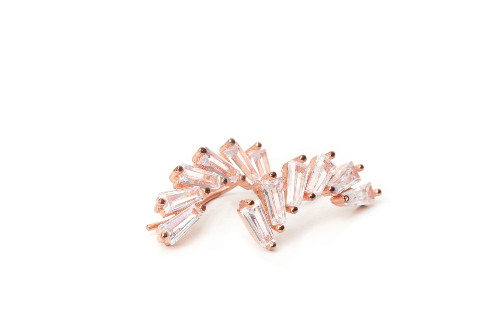 Baguette CZ Crawler Earrings Rose Gold