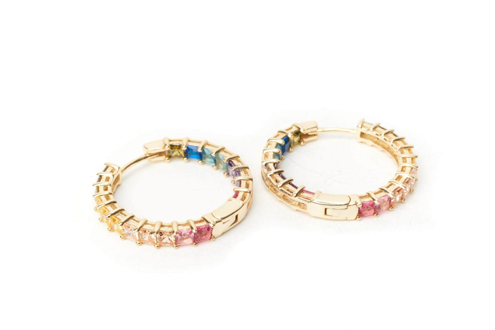 Rainbow Emerald Cut Hoops