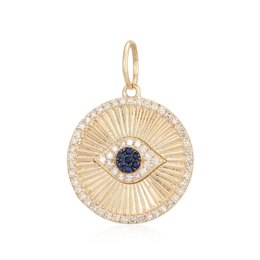 PRE-ORDER: Evil Eye Textured Medallion Charm with Pave Diamond Outline